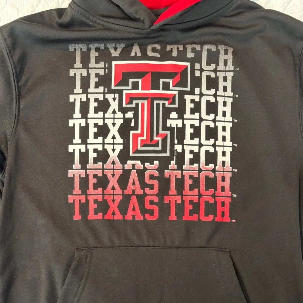 Texas Tech Red Raiders Youth Black Red Logo Hoodie Sweatshirt Kids M 12‎ 14